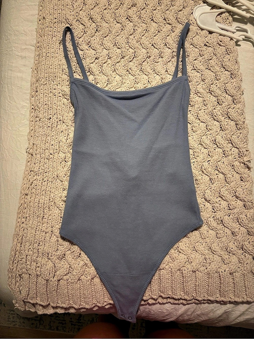 Abercrombie & Fitch Glossy Rib Plunge Twist Bodysuit Blue XS